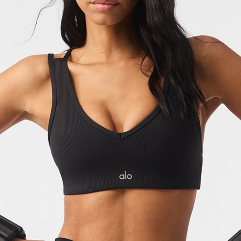 ALO Yoga Black Ribbed Sports Bra